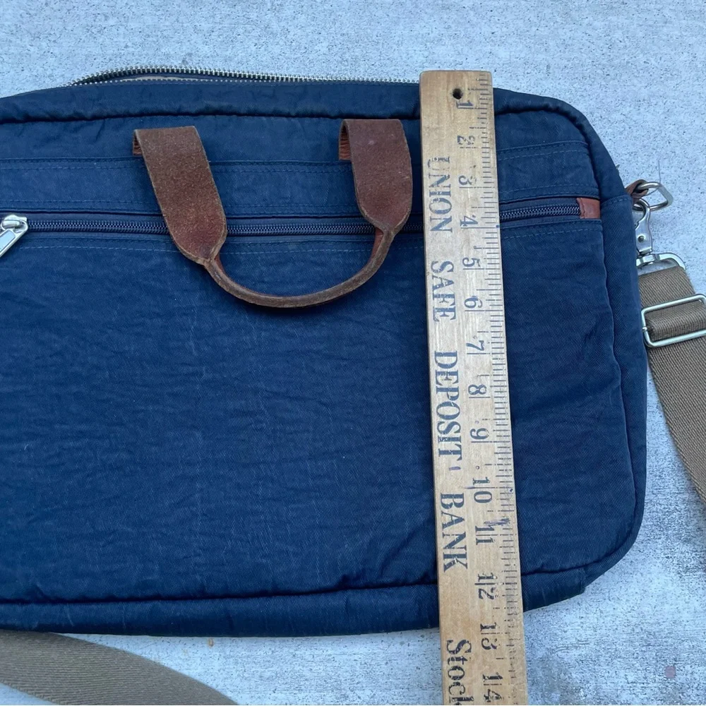 J. Crew Navy Canvas Laptop Brief with Brown Trim and Tan Strap